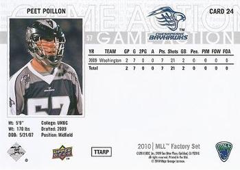 2010 Upper Deck Major League Lacrosse #24 Peet Poillon Back